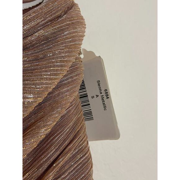 After Six Dress S Sienna Metallic Ruffle One Shoulder Long Column Gown Lined NEW - Picture 6 of 10